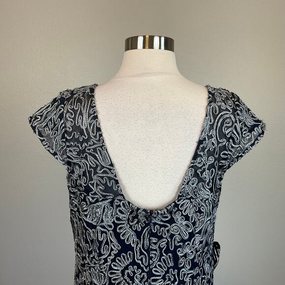 JS Collections Embroidered Lace Short Sleeve Evening Gown Blue Size 8 Dress - Picture 7 of 10